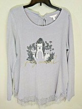 Lc Lauren Conrad Silver Gray Party Animal Lace Hem Tunic Sweater Blouse Xl Nwt - £11.75 GBP