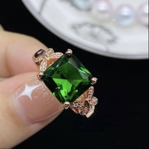 14K Rose Gold Plated Adjustable Butterfly Green Crystal Emerald Ring for Women - £9.55 GBP