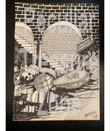 Bill Jameson Surrealism Drawing &quot;The Coffin Cellar&quot; 1968 - $42.08 CAD
