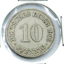1906 D German Empire 10 Pfennig Coin - £6.98 GBP