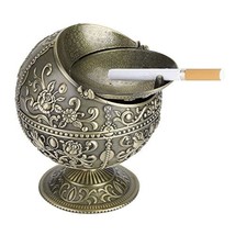 Vintage Windproof Ashtray With Lid, Mini Portable Art Craft Ashtray Meta... - $23.99