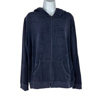 Denim &amp; Company Women&#39;s Full Zip Fleeced Hooded Jacket Size L Blue - £18.11 GBP