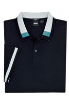 Hugo Boss Black Teal Colorblock Collar Slim Fit Polo Shirt, XL XLarge, H... - £71.09 GBP