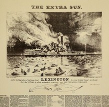 1930 Steam Boat Lexington Ship Sinks News Lithograph Print Currier &amp; Ive... - £69.39 GBP