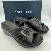 Cole Haan Aubree Black Leather Wedge Sandals Sz 7B Slip-On Comfort - $1,163.39 MXN