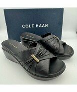 Cole Haan Aubree Black Leather Wedge Sandals Sz 7B Slip-On Comfort - $81.43 CAD