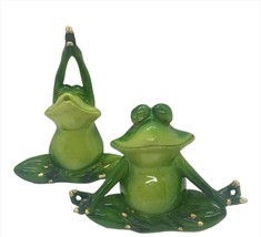 Yoga Frog Figurine Set of 2 Lotus Pose Pond Life Green Poly Stone Garden Home image 1