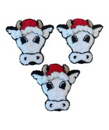 (3) VTG Punch Needle Embroidery Cute Christmas Cows Santa Hat Applique P... - $218.55 MXN