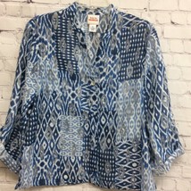 Ruby Rd. Womens Popover Shirt Blue Ikat Long Sleeve Roll Tab Notch Neck ... - $1.97