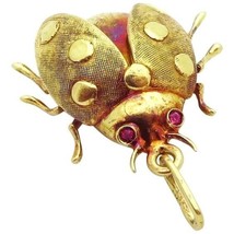 Antique 14K Gold 3D Ladybug Beetle with Rubies Charm Pendant Germany - £721.16 GBP