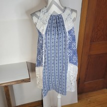 Womens Altar&#39;d State Blue/lace Mini Sleeveless Dress Keyhole button back Size M - £19.09 GBP