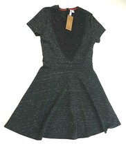 Francesca&#39;s  Black Heathered Fit n Flare  Dress Lace Neckline Womens Sma... - £26.65 GBP
