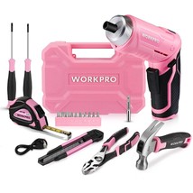 WORKPRO Pink Tool Set with 3.7V Rotatable Electric Screwdriver, 18PCS Po... - $64.99