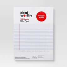 Dealworthy 175ct College Ruled Loose Leaf Notebook Paper Filler Sheets L... - $10.75