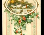 Vintage Christmas Postcard Series 1051 Embossed Holly Winter Alderson WV... - $10.88