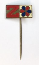 Vintage Red Blue &amp; White Enamel Stick Pin &quot;Z&quot; &amp; Flower Pinwheel Unknown Origin - £11.79 GBP