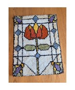 Flower floral latch hook wall tapestry vintage with adjustable hanging rod - $55.94