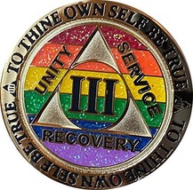 3 Year AA Medallion Reflex Rainbow Glitter and Gold Plated Sobreity Chip - £12.63 GBP