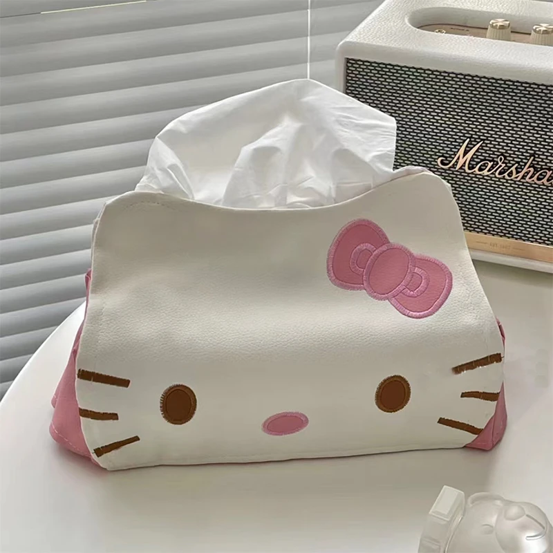 Sanrio Hello Kiity Tissue Box Cartoon Kt Cat Paper Napkin Case Cute PU Leather - £10.59 GBP