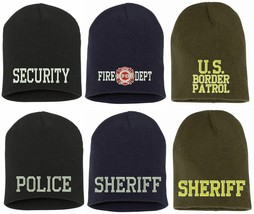 Police Fire Dept Security Border Patrol Sheriff Short Beanies Knit Caps ... - £19.91 GBP