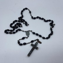 Bakelite Beaded Chain Rosary Necklace Cross Pendant made in France - $19.79