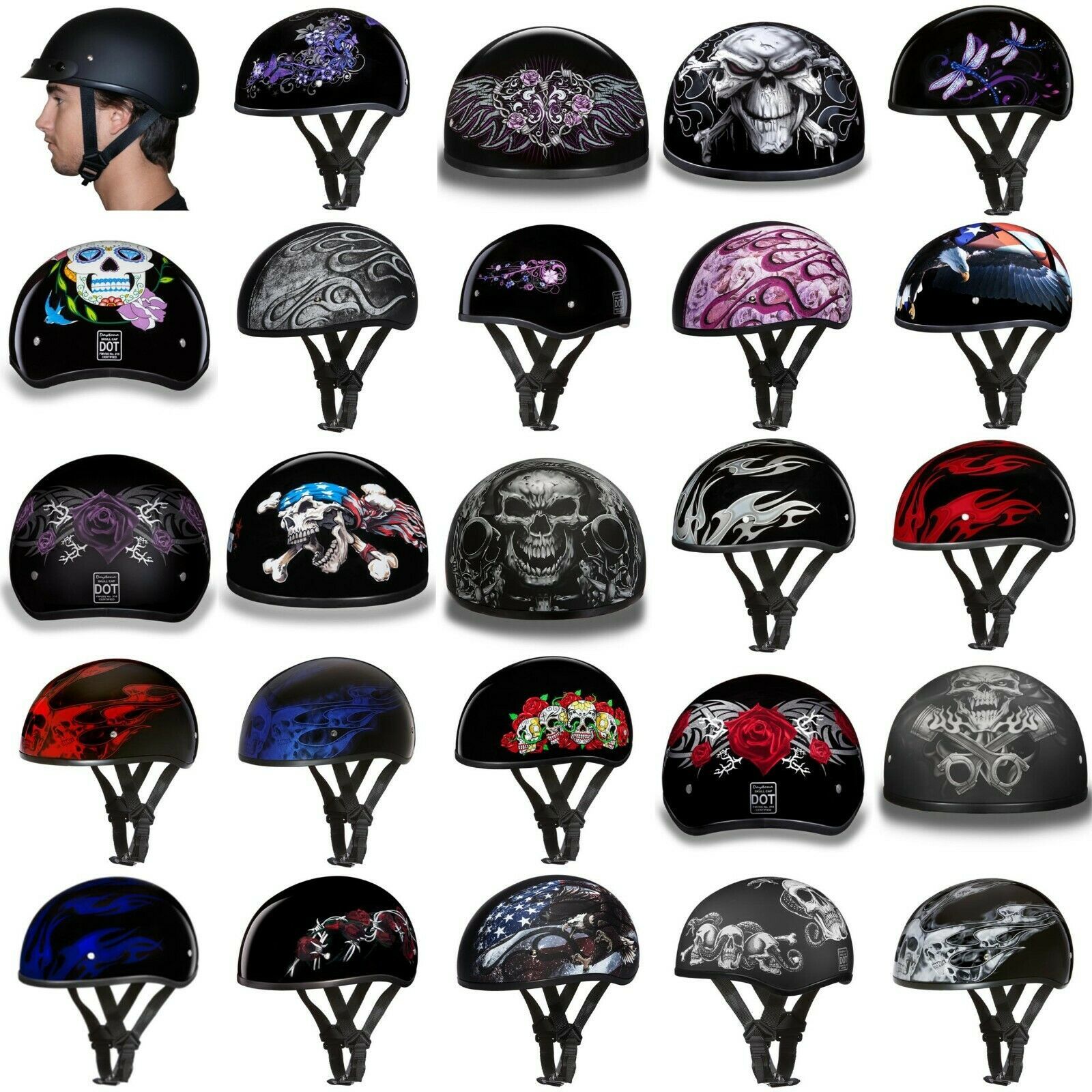 Daytona Biker Helmet D.O.T. Approved 1/2 Shell (Skull), Graphic Group, See Note - $139.00
