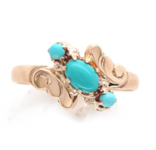 10k Rose Gold 3 Stone Genuine Natural Turquoise Ring Size 5.5 Jewelry (#J6359) - $634.46 CAD
