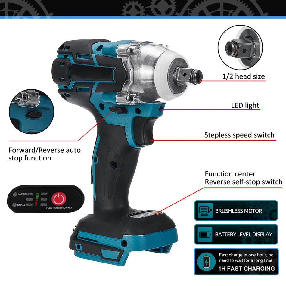 Brushless Cordless Electric Impact Wrench 520N Wrench 1/2 inch Socket Wr... - $2,808.20 MXN