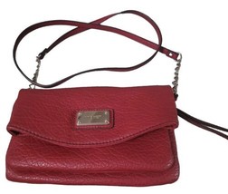 Nine West Deep Red Vegan Leather Crossbody Purse Handbag Flap Chain Strap  - £12.92 GBP