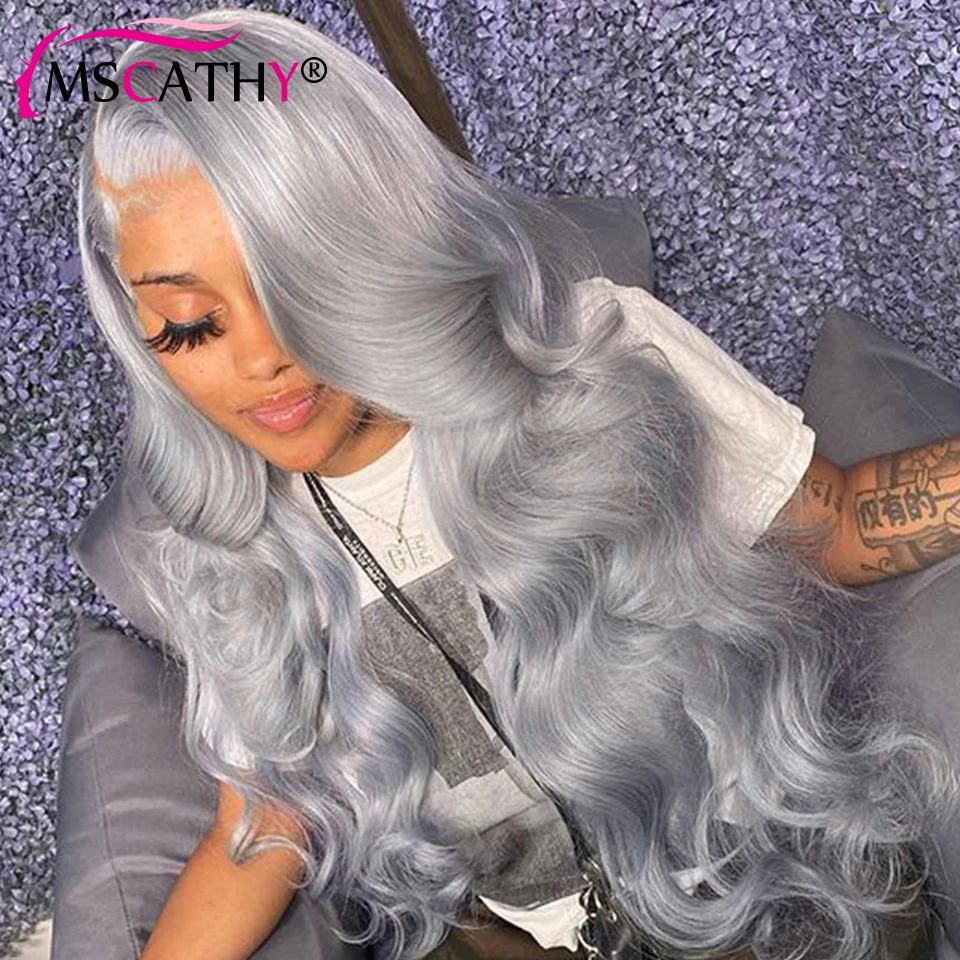 13x4 Silver Grey Colored Lace Front Wigs For Women Deep Body Wave HD Lace Front - £102.08 GBP+