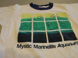 Vtg 80&#39;s White &amp; Blue Ringer Mystic Marinelife Aquarium T-shirt Youth L (14-16) - £22.56 GBP