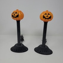 2 Vintage Halloween Blow Mold Jack O Lantern Pumpkin Window Candle Light Sticks - £17.82 GBP