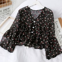  neck floral print chiffon blouses sweet small fresh long sleeves chiffon shirt vintage thumb200