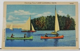 Michigan Greetings From Lake Landsing Mich. Linen Postcard L20 - £3.10 GBP