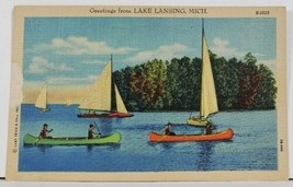 Michigan Greetings From Lake Landsing Mich. Linen Postcard L20 - £2.96 GBP