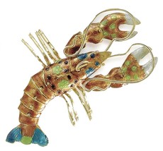 Articulated Lobster Ornament Cloisonne Enamel Deep Sea Ocean Gift Boxed - $33.65