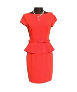 Cache Contour Red Stretch Peplum Dress Lined Belt Cap Sleeve New NWT $178 - $97.38 CAD