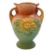 Hull Art Pottery Water Lily Double Handled Vase L1 Pink Green White 5.5&quot; Vintage - £16.51 GBP