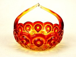 L.E. Smith Amberina Glass Basket, Moon &amp; Stars, Split Handle, Candies, M... - £31.02 GBP