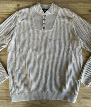 Vintage Eddie Bauer Sweater Mens XL Tall Beige Chunky Knit Henley - £37.75 GBP