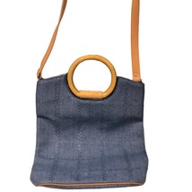 Fossil Woven powder Blue with wooden handles bag straw woven summer bag ... - $38.61