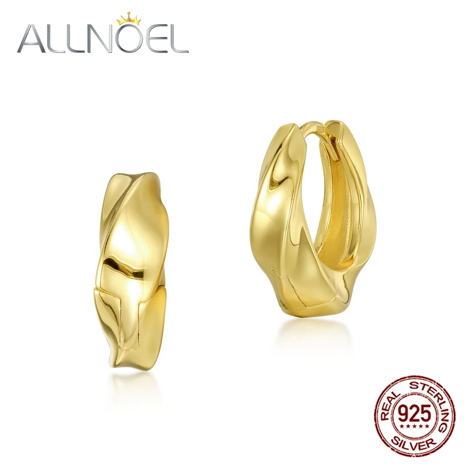 Plated Golden Hoop Earrings 925 Sterling Silver Woman Exquisite Chunky S... - £42.95 GBP