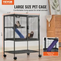 34&quot; Metal Small Animal Cage 2-Tier Rolling Ferret Cage with Tray A Ramp - £81.47 GBP