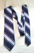 Chaps Mens Handmade Necktie 100% Silk Blue Gold Striped - $19.90