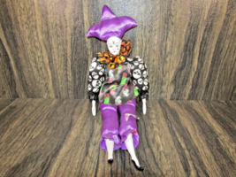 Vintage Sugar Loaf Halloween Harlequin Mardi Gras Classiques Clown Doll 18&quot; - £10.05 GBP