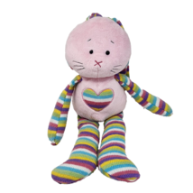 16&quot; Ganz Pink Knit Bunny Rabbit Rainbow Stripes Stuffed Animal Plush Toy Soft - £37.32 GBP