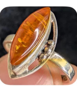 Vintage Elegant Silver Ring with Amber Stone original USSR tag still att... - $147.45 CAD