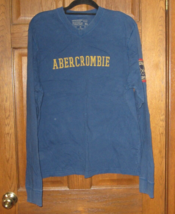 Vintage Abercrombie Blue V-Neck Long Sleeve Logo T-Shirt - Size XL - £23.70 GBP