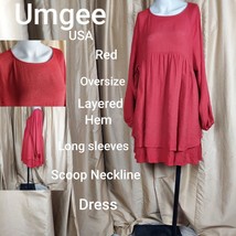 Umgee USA Red Oversize Light Weight Layered Hem Dress Size S - £14.37 GBP