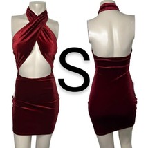 Burgundy Red Wine Velvet Halter Mini Dress~Size S - £23.11 GBP